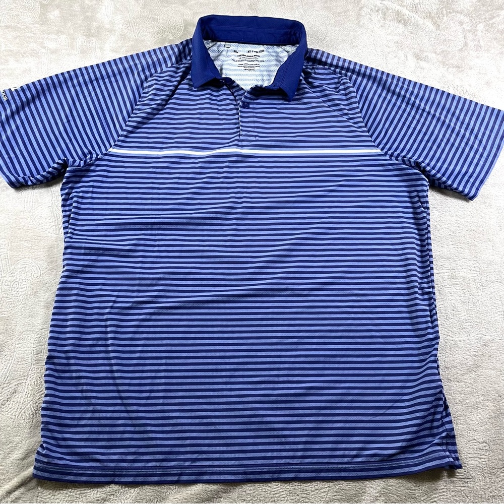 Under‎ Armour polo shirt mens XL blue purple stripe short sleeve golf loose